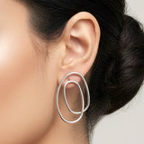 White Gold Dipped Sculptural Oval Earrings
