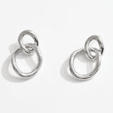 White Gold Dipped Interlocking Round Link Drop Earrings