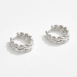White Gold Dipped Chunky Braided Huggie Hoop Earrings