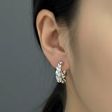 White Gold Dipped Chunky Braided Huggie Hoop Earrings
