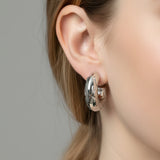 White Gold Dipped Quilted Half Hoop Earrings