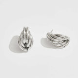White Gold Dipped Layered Oval Statement Earrings