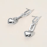 Metal Paperclip Link Dropdown Puffy Heart Dangle Earrings
