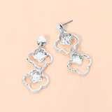 Hammered Metal Double Quatrefoil Link Drop Earrings