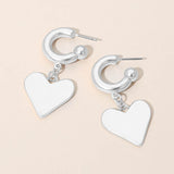 Matte Hammered Metal Heart Charm Drop Mini Hoop Earrings