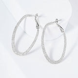 Rhodium Plated Hypoallergenic Textured Oval Hoop Earrings