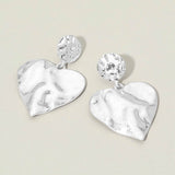 Worn Metal Hammered Heart Drop Earrings