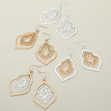 Metal Filigree Ornate Dangle Earrings