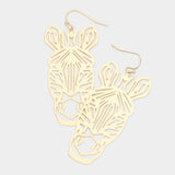 Brass Metal Cutout Zebra Dangle Earrings
