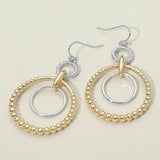 Two Tone Metal Beaded Ring Link Drop Earrings