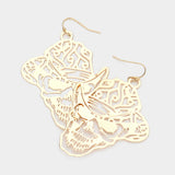 Brass Metal Cutout Skull Dangle Earrings