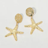 Hammered Metal Starfish Drop Dangle Earrings