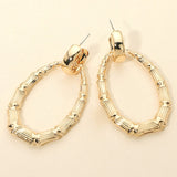 Bold Textured Metal Teardrop Bamboo Hoop Drop Earrings