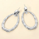 Bold Textured Metal Teardrop Bamboo Hoop Drop Earrings
