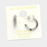 14K White Gold Dipped Textured Metal Half Hoop Earrings
