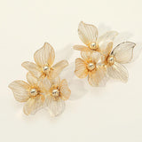 Metal Cutout Triple Floral Statement Earrings