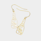 Brass Metal Champagne Message Bottle Dangle Earrings