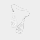Brass Metal Champagne Message Bottle Dangle Earrings