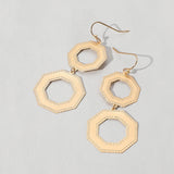 Metal Double Octagon Link Drop Dangle Earrings
