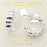 14K Gold Dipped Wavy Ribbed Hoop Earrings