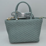 Woven Mini Tote Bag with Rounded Top Handles and Detachable Strap