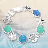 Women's Sea Glass Embossed Metal Life Magnetic Link Bracelet