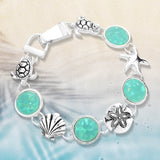 Women's Sea Glass Embossed Metal Life Magnetic Link Bracelet