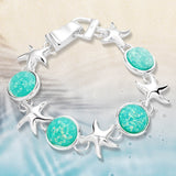 Sea Glass Starfish Metal Magnetic Link Bracelet