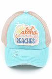C.C Women's Distressed Aloha Beaches Patch Ponytail Cap