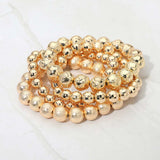 4PCS - Textured Metal Ball Beaded Stretch Multi Layered Bracelets