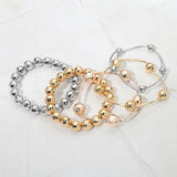 5PCS - Faceted Polished Ball Bar Beaded Stretch Multi Layered Bracelets