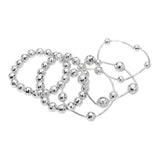 5PCS - Faceted Polished Ball Bar Beaded Stretch Multi Layered Bracelets