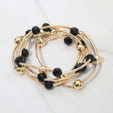 5PCS - Ball Metal Bar Beaded Stretch Multi Layered Bracelets