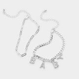2PCS - BABY Rhinestone Embellished Metal Chain Bracelets