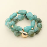 2PCS - Marbled Resin Pebble Beaded Stretch Multi Layered Bracelets