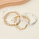 4PCS - Metal Faceted Beaded Stretch Multi Layered Bracelets
