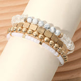 4PCS - Metal Faceted Beaded Stretch Multi Layered Bracelets