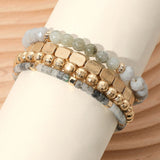 4PCS - Metal Faceted Beaded Stretch Multi Layered Bracelets