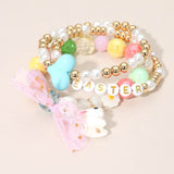 3PCS - Easter Bunny Bow Heart Pearl Flower Beaded Stretch Multi Layered Bracelets