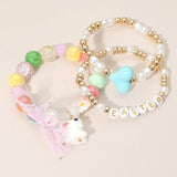 3PCS - Easter Bunny Bow Heart Pearl Flower Beaded Stretch Multi Layered Bracelets