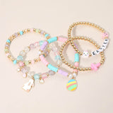 5PCS - EASTER Bunny Egg Bow Charm Beaded Stretch Multi Layered Bracelets