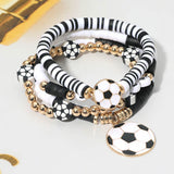 4PCS - Soccer Charm Heishi Beaded Stretch Multi Layered Bracelets