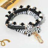 3PCS - Soccer Ball Shoe Charm Heishi Beaded Stretch Multi Layered Bracelets