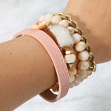 4PCS -Genuine Druzy Accented Bead Stretch Layered Bracelets