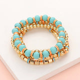 4PCS - Wood Ball Metal Beaded Stretch Bracelets