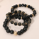 3PCS - Stackable Wooden Faceted Beaded Stretch Multi Layered Bracelets
