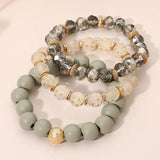 3PCS - Stackable Wooden Faceted Beaded Stretch Multi Layered Bracelets