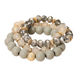 3PCS - Stackable Wooden Faceted Beaded Stretch Multi Layered Bracelets