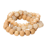 3PCS - Stackable Wooden Faceted Beaded Stretch Multi Layered Bracelets