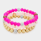 3PCS - Shamballa Ball Faceted Beaded Stretch Bracelets